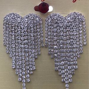 Heart tassel dangle chandelier silver earring heart bling jewelry bride